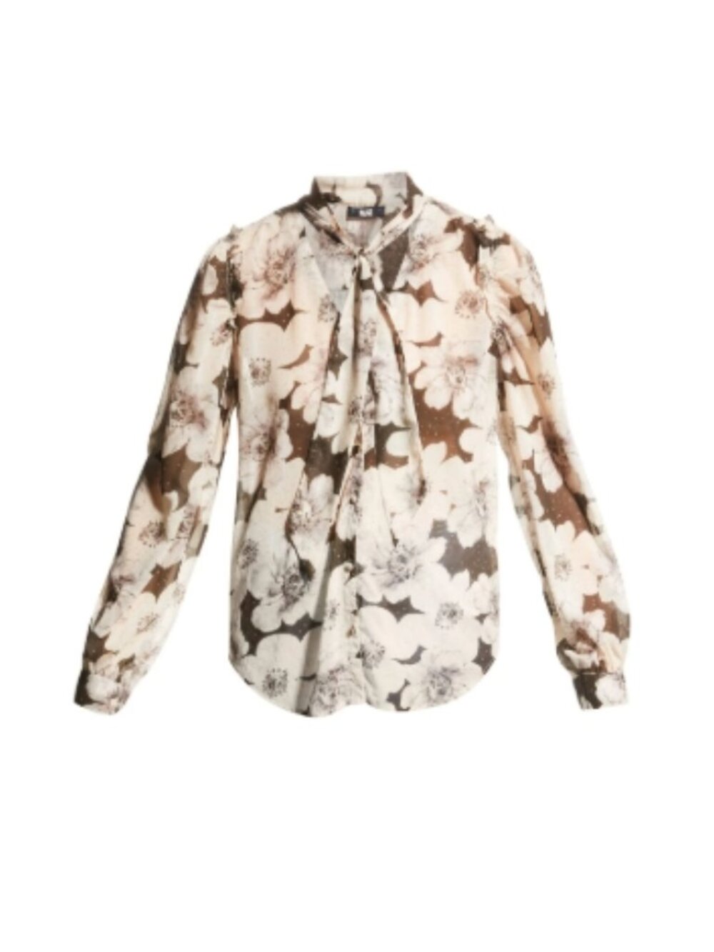 Like New! PAIGE Denim Giada Blouse Cream and Black Floral Tie-Neck in Size S - Picture 16 of 16